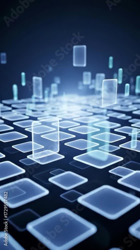 Futuristic Digital Background With Floating Transparent Tiles In A Blue Color Palette For Technology And Innovation Themes
