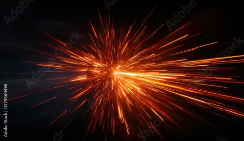 Wallpaper Mural Radiant, orange streaks radiate outward from a central point against a dark background, creating a dynamic, energetic visual. Torontodigital.ca