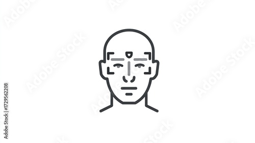 Line drawing of a face with facial recognition target marks