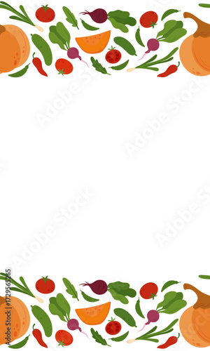Seamless frame and border of simple flat vegetables