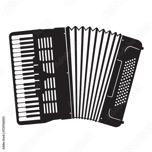 black and white silhouette of an akordion vector on a white background