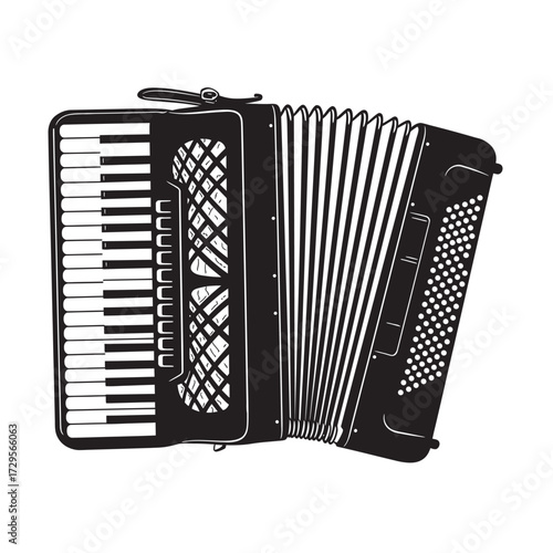 black and white silhouette of an akordion vector on a white background
