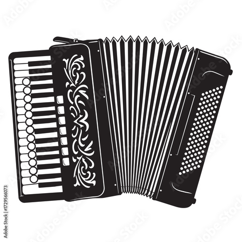 black and white silhouette of an akordion vector on a white background