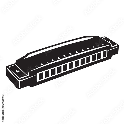 black and white silhouette of a harmonica vector on a white background
