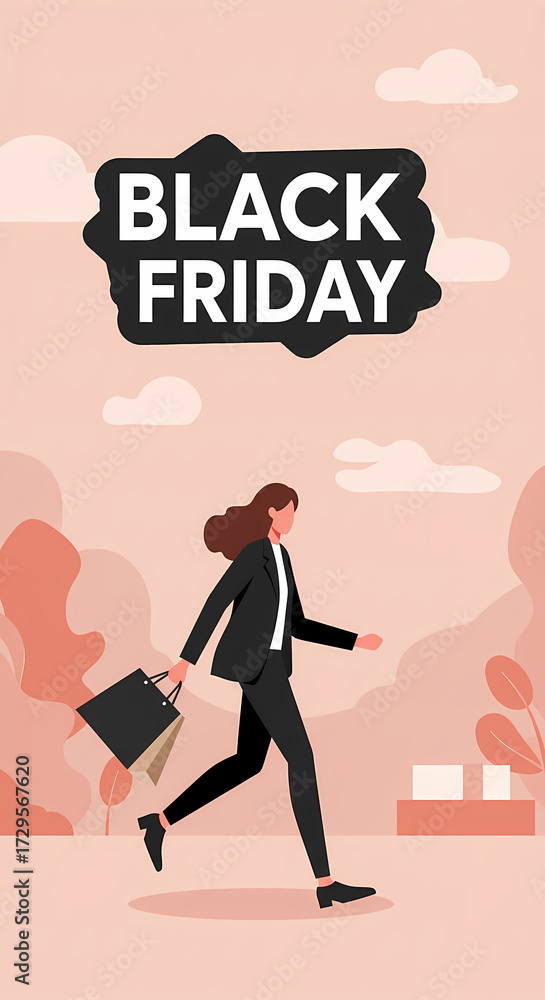 Obraz premium Flat Vector Black Friday Shopping Concept Illustration 