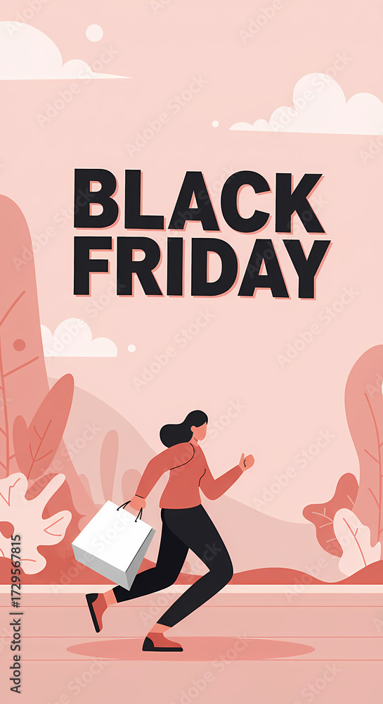 Obraz premium Flat Vector Black Friday Shopping Concept Illustration 