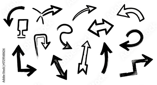 Expressive arrow collection for creative direction and playful navigation in your next design project or presentation, adding a touch of hand-drawn charm and visual interest
