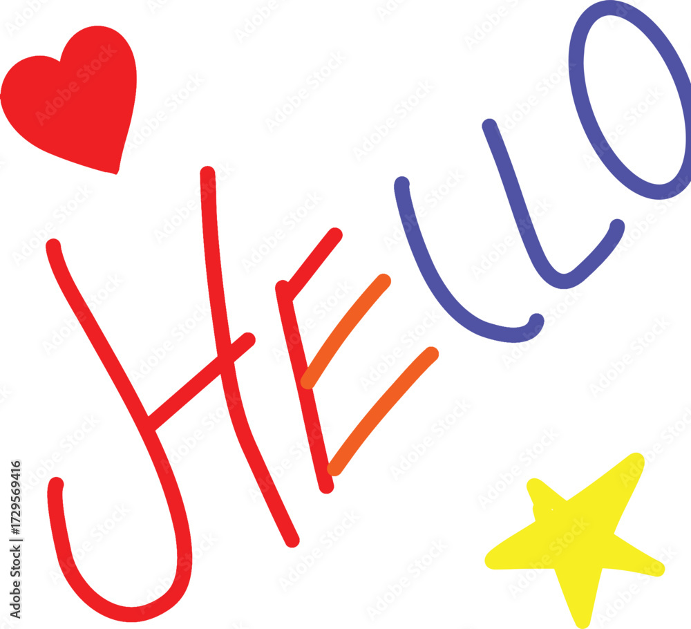 Obraz premium Error generating titleBright and cheerful handwritten Hello greeting with a heart and star, perfect for kids, classrooms, or a joyful message