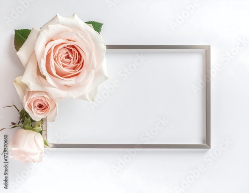 Elegant Pink Roses and Frame Arrangement on White Background