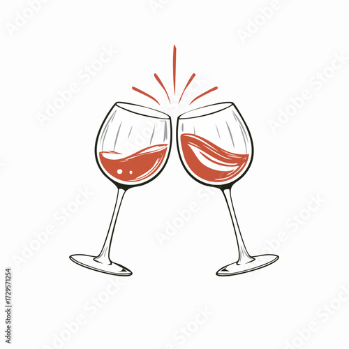 Clinking glasses icon Two clinking wineglasses vector sketch illustration for print, web, mobile and infographics isolated on white background.