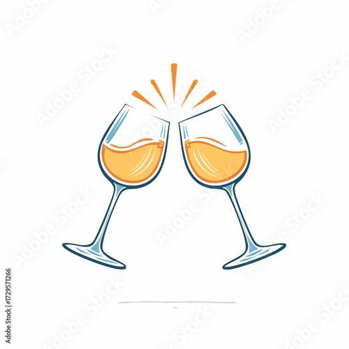 Clinking glasses icon Two clinking wineglasses vector sketch illustration for print, web, mobile and infographics isolated on white background.