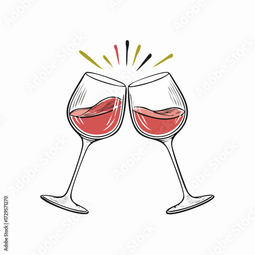 Clinking glasses icon Two clinking wineglasses vector sketch illustration for print, web, mobile and infographics isolated on white background.