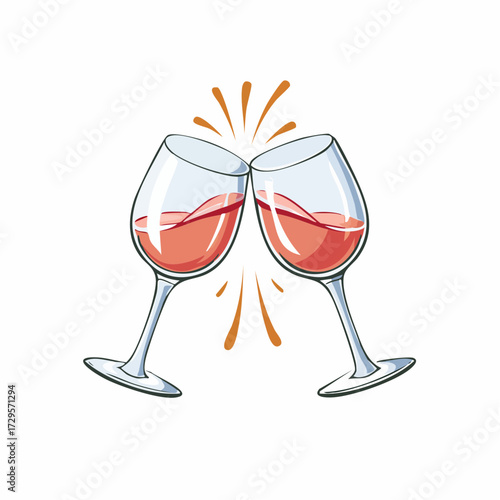 Clinking glasses icon Two clinking wineglasses vector sketch illustration for print, web, mobile and infographics isolated on white background.