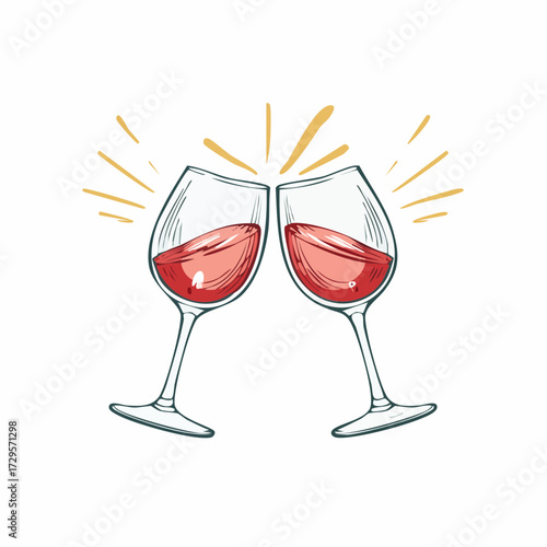 Clinking glasses icon Two clinking wineglasses vector sketch illustration for print, web, mobile and infographics isolated on white background.