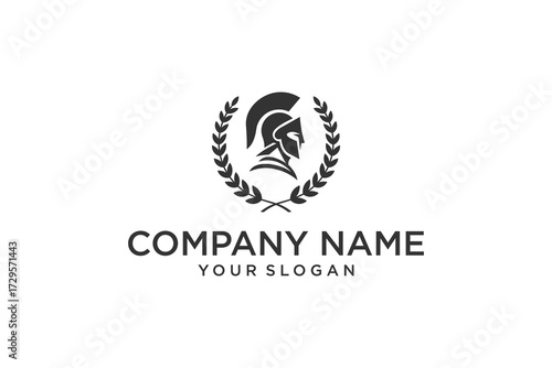 Spartan Warrior helmet, silhouette with laurel wreath,  Knight helmet, gladiator helmet icon. Vector trojan helmet