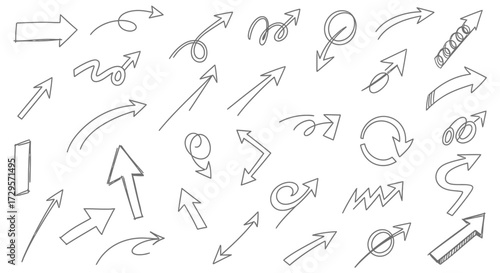 Dynamic hand-drawn arrow collection ideal for infographics, web design, and presentations needing a personal touch, bringing a unique, creative flair to your projects instantly

