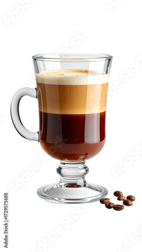 Glass Irish coffee cup, layered coffee drink