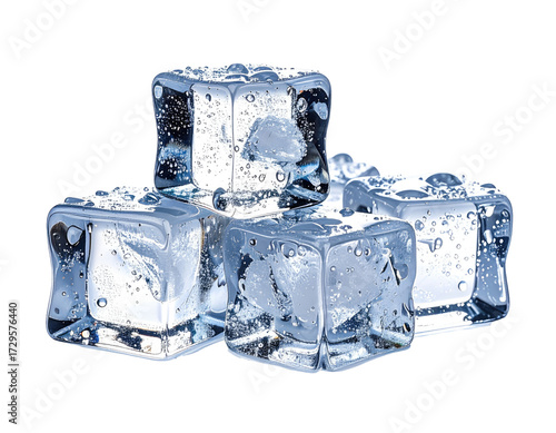 Four ice cubes, stacked, with water droplets