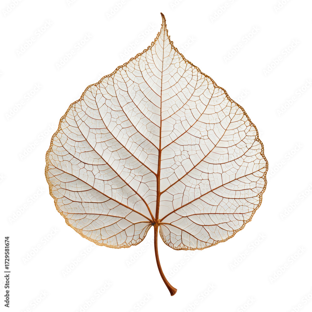 Obraz premium Single, delicate leaf skeleton; white, intricate veins against black background