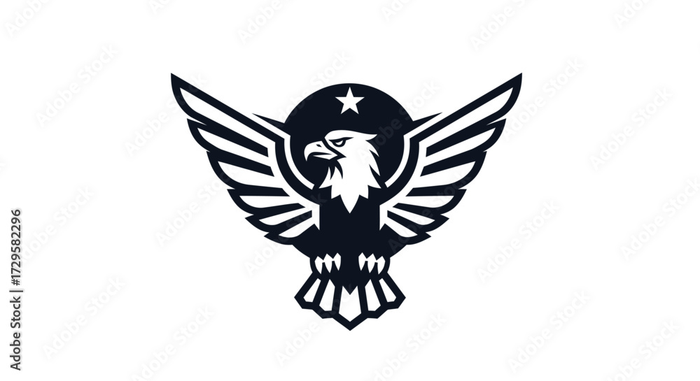 Fototapeta premium Majestic Eagle Emblem with Star Wings Spread in Silhouette.