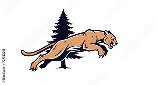 Powerful cougar leaping with intense focus and agility.