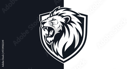 Powerful roaring lion head emblem graphic design for logos and brands.