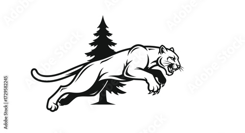 Powerful Cougar Leaping Through Forest.