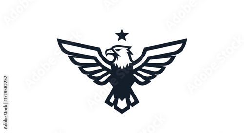 Bold heraldic eagle with spread wings and star symbol.