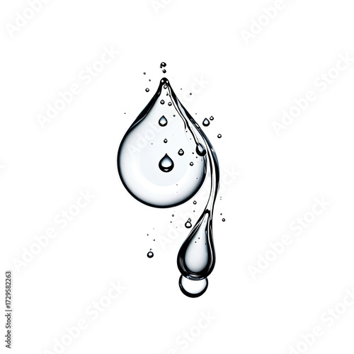Close-up of clear, translucent water droplets against black backdrop