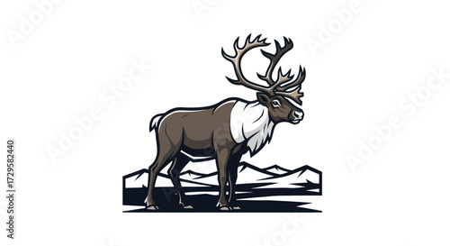 Majestic reindeer stands proudly showcasing impressive antlers in detailed illustration.