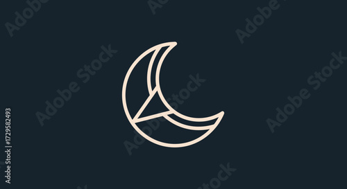 Crescent moon geometric line art design.
