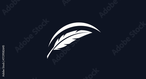 Elegant White Feather Logo Design on Dark Background.