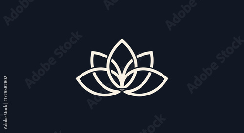 Elegant White Lotus Flower Line Art Logo Design.