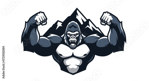 Powerful Gorilla Mascot with Mountain Backdrop.