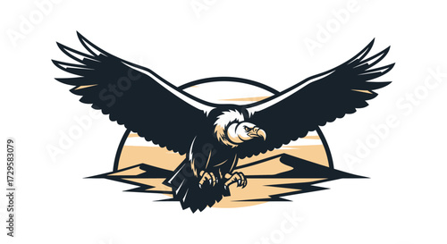 Majestic Andean Condor in Flight Over Desert Landscape.