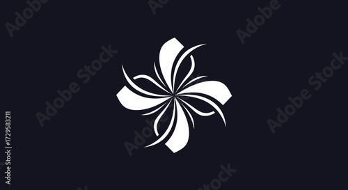 Elegant floral design with intricate petals and graceful curves on dark background.