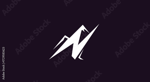 Stylized white mountain peak forming abstract letter N graphic.