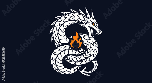 Stylized white dragon emblem with a central flame.
