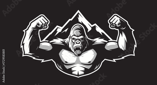 Powerful Gorilla Showing Muscles.