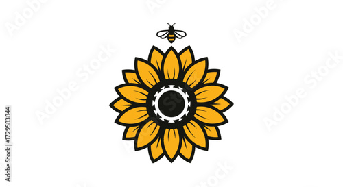 Sunflower and Bee Logo Design.