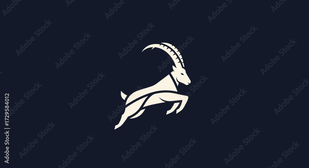 Fototapeta premium Minimalist White Ibex Jumping Gracefully Against Dark Blue Background.