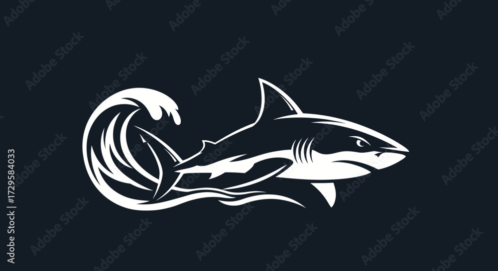 Fototapeta premium Shark in ocean wave powerful predator marine wildlife.