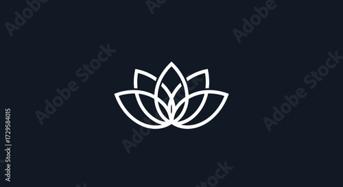 Elegant white line art lotus flower logo design.