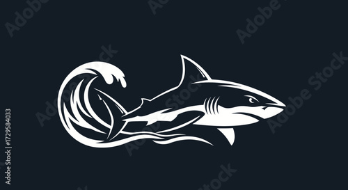 Shark in ocean wave powerful predator marine wildlife.