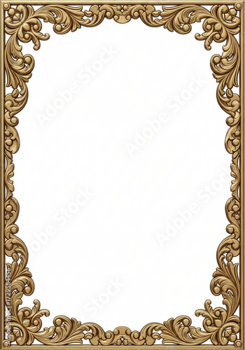 Ornate Golden Baroque Frame with Intricate Carvings on White Background