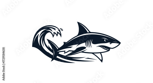 Dynamic black and white shark mascot illustration.