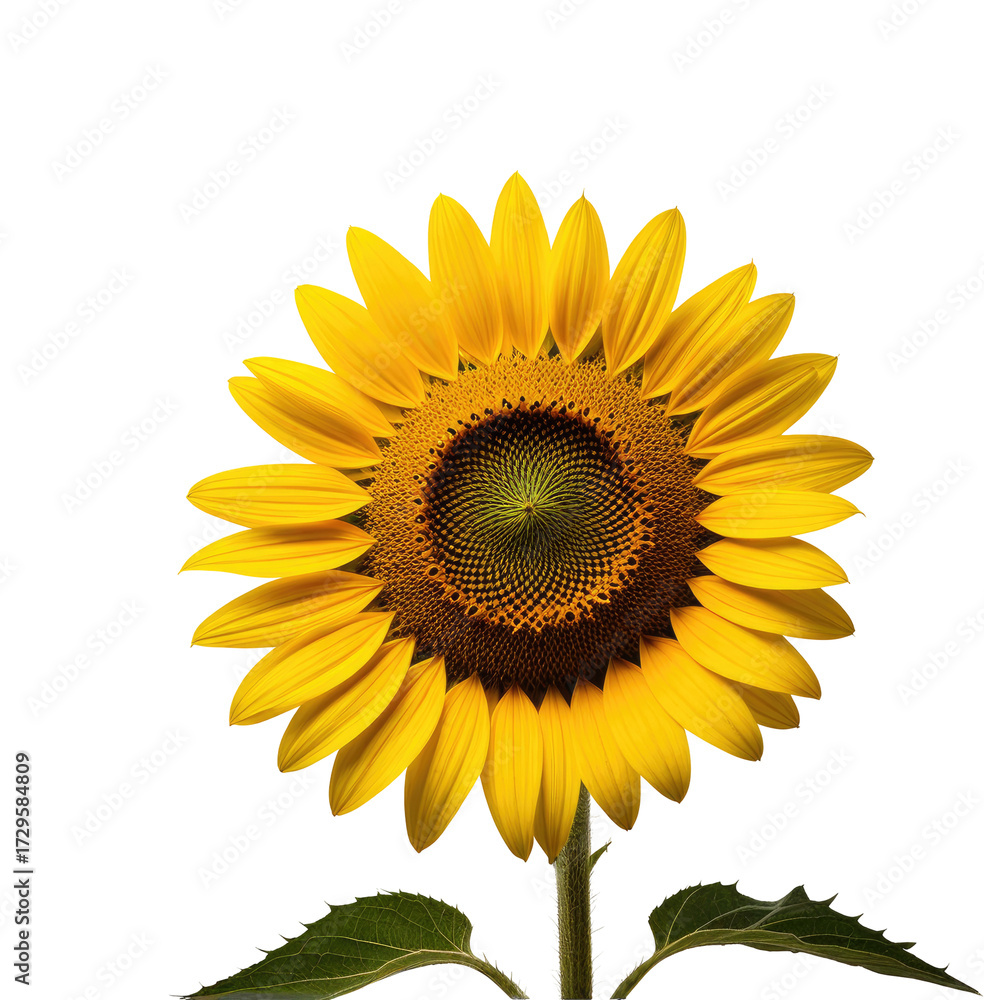 Fototapeta premium Vibrant sunflower blooming, dark background, isolated, design