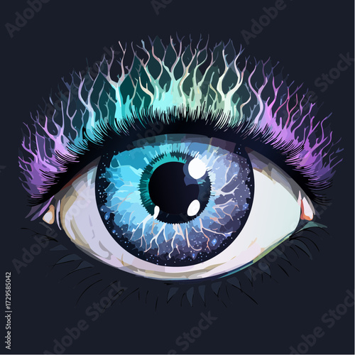 electric violet rebel bold graphite portrait neon streaked irises sharp catchlight rebellious sass for stickers apparel youth branding and social media avatars