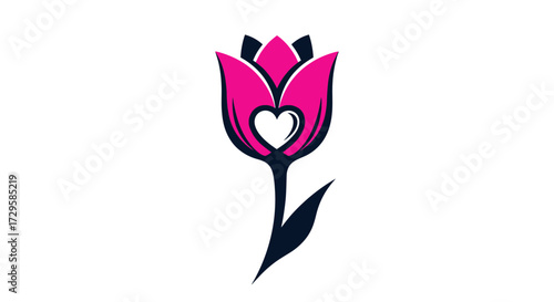 Pink Tulip with Heart Floral Design Romantic Symbol.
