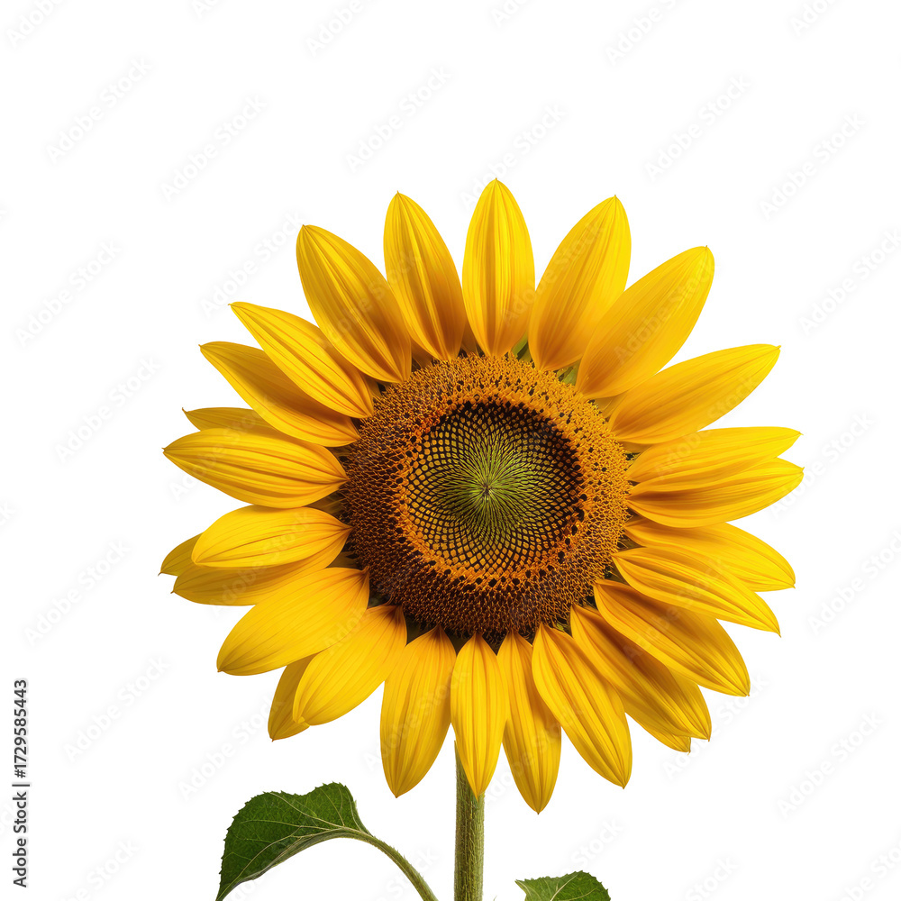 Fototapeta premium Blooming sunflower, isolated, black background, design element